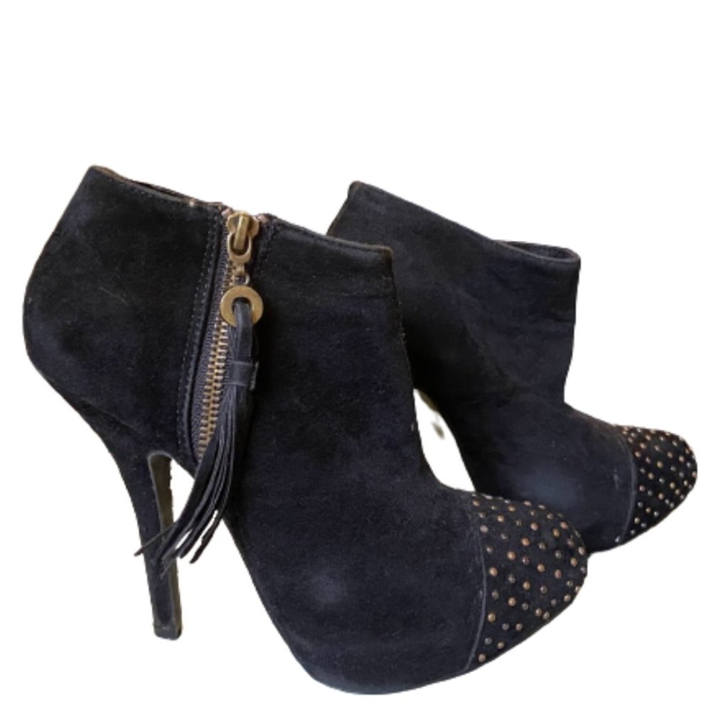 Black Heeled Boot with Gold Side Zipper size 8